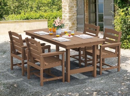 SERWALL 5 Pcs HDPE Patio Dining Set, Outdoor Dining Set for 4, Brown