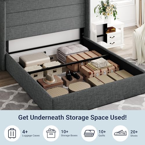 Allewie Queen Size Lift Up Hydraulic Storage Bed Frame Dark Grey