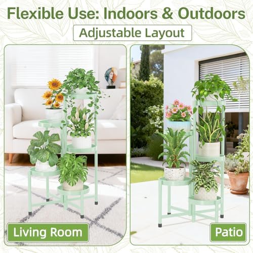 iDavosic.ly Plant Stand Indoor Outdoor, 5 Tier Metal Corner Shelf, Green