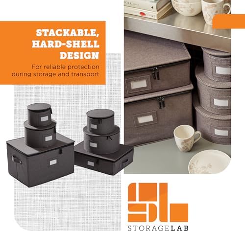 storageLAB 6-Piece China Storage Set | Plates, Mugs & Wine Glasses | Gray