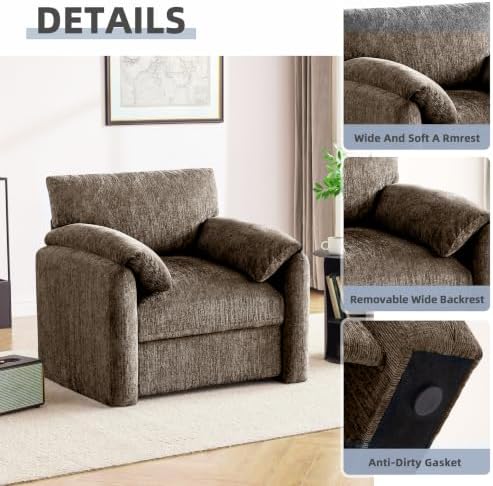 Howjoe Accent Chair for Living Room, Oversized Reading Armchair, Brown