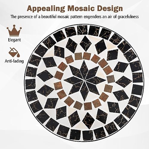 GIANTEX 24 Inch Patio Bistro Table, Mosaic Round Table w/Ceramic Tile Tabletop, Heavy-Duty Metal Structure, Outdoor Dining Table for Backyard, Garden, Porch (Black (Star Pattern))
