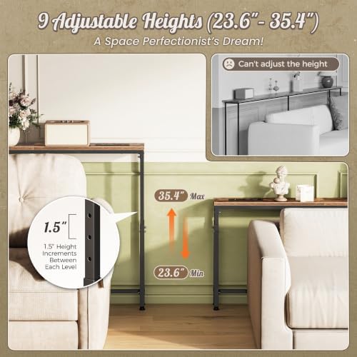 Huuger Narrow Console Table with Power Outlets & USB-C, Rustic Brown