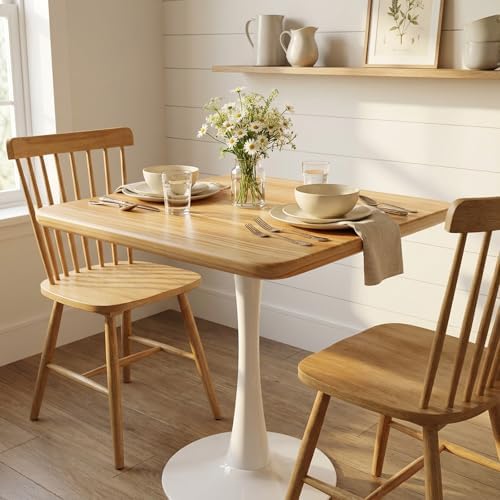 24" Square Small Dining Table for 2, Tulip Bistro Table with White Metal Pedestal Base, Modern Mid-Century Compact Kitchen Dining Piece for Home, Café, Restaurant, or Office