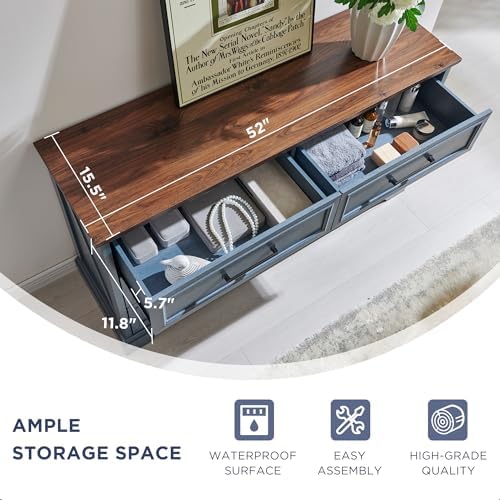 ACCOHOHO 52" Wide Farmhouse 6 Drawer Dresser for Bedroom, Blue