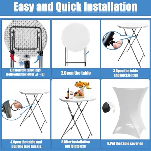 2 Sets 32in Folding Cocktail Tables+White Cocktail Table Covers