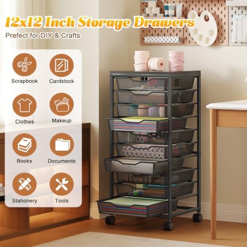 10-Drawer Rolling Storage Cart, Craft Organizers and Storage, Black