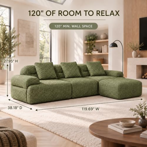 HUMMUH 120" Modular Sectional Sofa, Corduroy L Shaped Couch