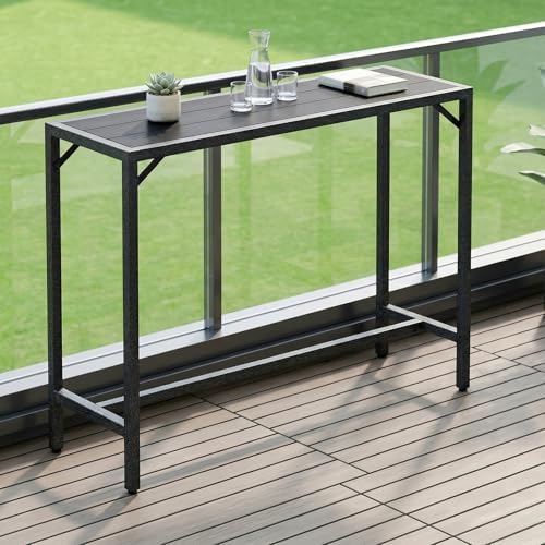 TLSUNNY 47" Patio Bar Table, Sturdy Outdoor Counter Height Table, Black