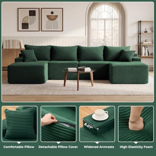 Mangodan Cloud Sectional Couch, Boneless Couches for Living Room, Green