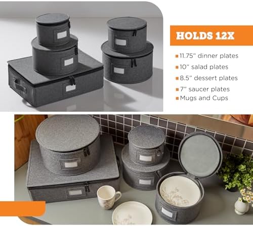 storageLAB 5-Piece Premium China Storage Set | Plates & Mugs | Gray