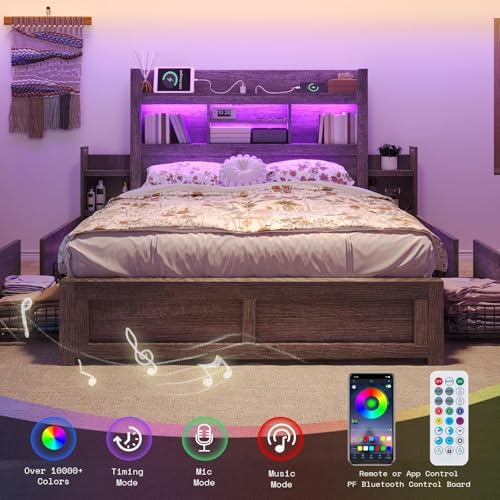 LUXOAK 5-Piece Farmhouse Bedroom Set - Full Storage Bed & Dresser, Grey