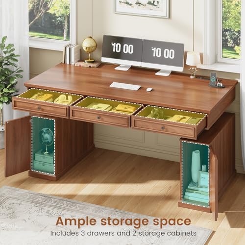 SEDETA 55.1" Farmhouse Executive Electric Standing Desk with 3 Drawers