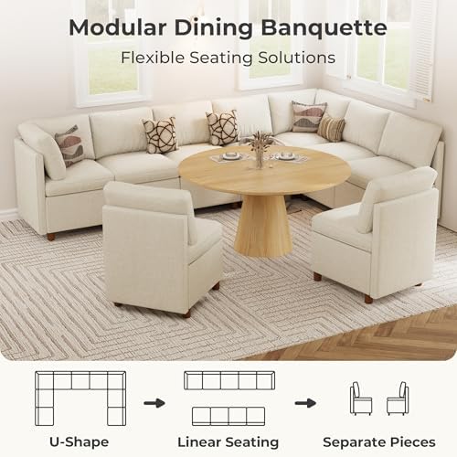 SITJOY Breakfast Nook Bench with Storage, Beige, 9 Seat (2 Corner)