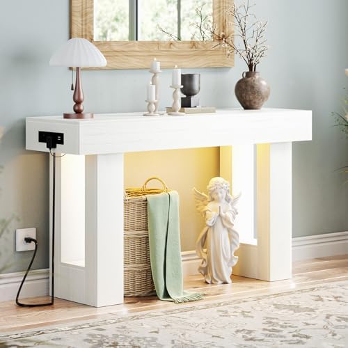 Unikito 47" Entryway Table with Socket & Sensor Light, Rustic White
