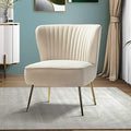HULALA HOME Velvet Accent Chair, Modern Upholstered Cute Side Chair with Gold Metal Legs, Armless Wingback Slipper Chair Comfy Living Room Chair for Bedroom Guest Room Vanity,TAN