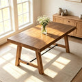 Rustic Dining Table for 4-6 People, 59" Farmhouse Rectangular Kitchen Table, Reclaimed Solid Wood Dining Room Table with Trestle Base for Kitchen/Dining Room, Home Office, Rustic Brown