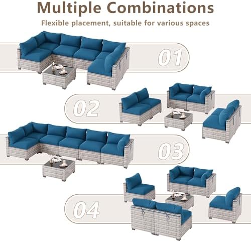 LOUVIXA 7 Piece Outdoor Patio Furniture Set, Outdoor Sectional Sofa, Wicker Rattan Patio Furniture, Patio Conversation Set with Coffee Table & Cushions