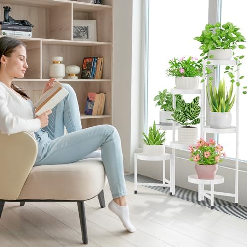 iDavosic.ly Plant Stand Indoor Outdoor, 7 Tier Metal Corner Shelf, White