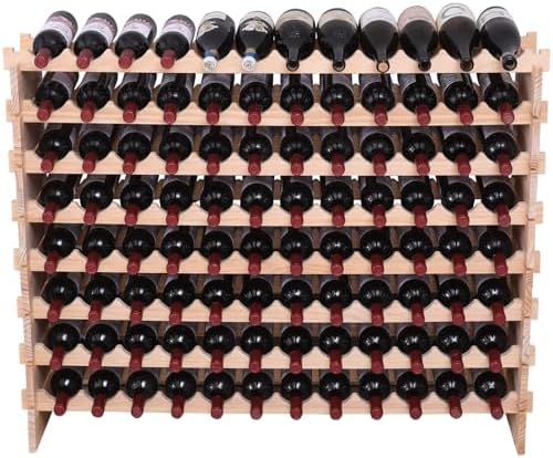Wooden Stackable Storage Modular countertop Wine Rack cabinet-96bottle Freestanding for Floor Wine Display Stand Holder