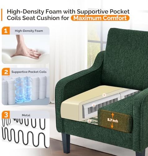 VINGLI Dark Green Accent Chair, Chenille Armchair for Living Room