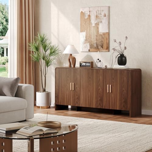 ComfyCorner 60" Sideboard Buffet Cabinet, Large Curved Design, Walnut