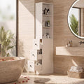 Tall Narrow Bathroom Storage Cabinet, 67" Floor Cabinet with 2-Way Reversible Door & 3 Drawers, Narrow Pantry Linen Tower with Adjustable Shelves for Small Space, Kitchen, Laundry, White