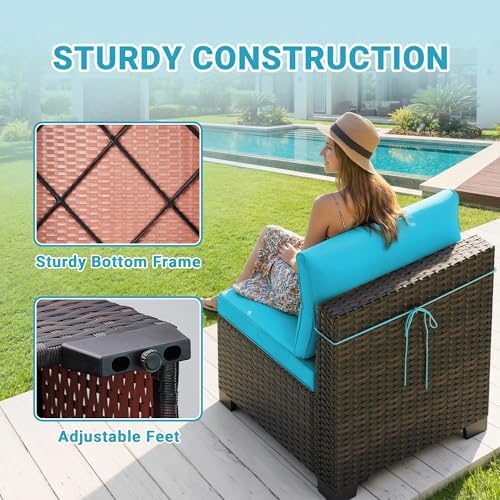 LEVELEVE 7-Piece Outdoor Patio Furniture Sets, Manual Weaving Rattan Conversation Sectional Sofa with Tempered Glass Coffee Table, All-Weather PE Wicker & Thick Cushions for Garden, Backyard, Porch