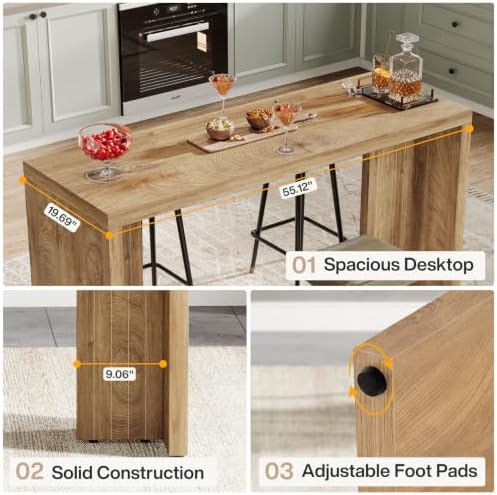 Tribesigns 55.12-Inch Long Bar Table, Farmhouse Counter Height Pub Table