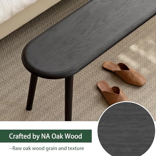 100% Solid Oak Dining Bench, Wood Bench for End of Bed with Rounded Corners, Entryway Benches for Entrance, Hallway, Kitchen, Living Room(Oak Black,12" L x 47.2" W x 16.2" H)