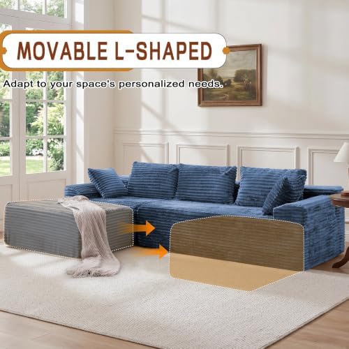 Korser 110" L-Shaped Modular Sectional Sofa with Chaise, Boneless Comfy Corduroy Fluffy Couch with Deep Seat and Side Pockets, Flexible Module Combination for Living Room, No Assembly, Side Pockets
