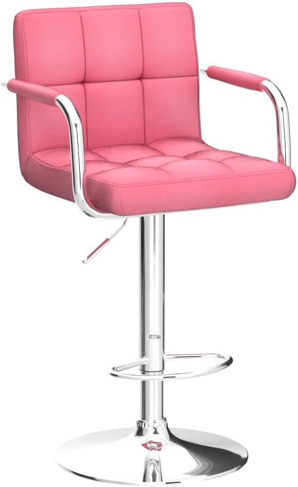 Yaheetech Bar Stools Set of 4, Swivel with Backs, Adjustable Height, Pink