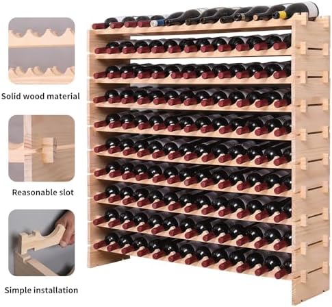 Wine Rack freestanding Floor Cabinet 144bottle Wood Stackable Storage Modular Wine Holder Display Shelves ﻿