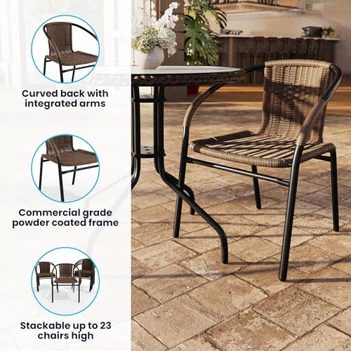 Flash Furniture Lila Medium Brown Rattan Indoor-Outdoor Restaurant Stack Chair