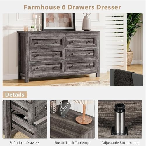 LUXOAK 5-Piece Farmhouse Bedroom Set - Full Storage Bed & Dresser, Grey
