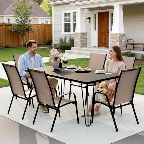 JEAREY Patio Dining Chairs Set of 6, Stackable Outdoor Chairs, Coffee