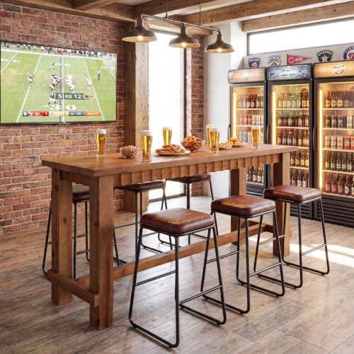 63" Solid Wood Counter Height Bar Table, Rectangular Tall High Top Pub Table with Footrest, Bar Height Dining Table for Kitchen, Dining Room, Walnut Brown