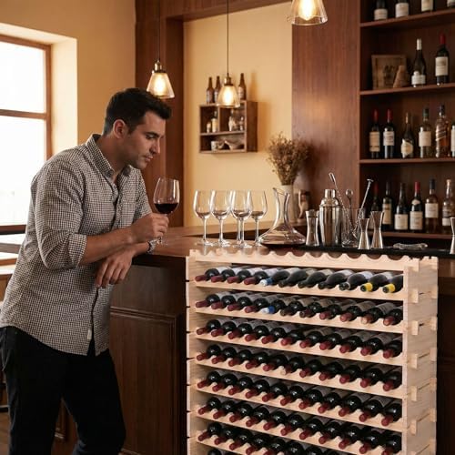 Wine Rack freestanding Floor Cabinet 144bottle Wood Stackable Storage Modular Wine Holder Display Shelves ﻿