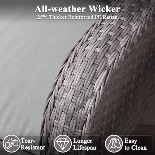 2-Seat Modern Patio Furniture Set with Swivel Rocking Chairs, Thick 4″ Cushions, Dual-Strand Wicker Rattan, Rust-Resistant Steel Frame – Outdoor Conversation & Modular Sectional,Gray