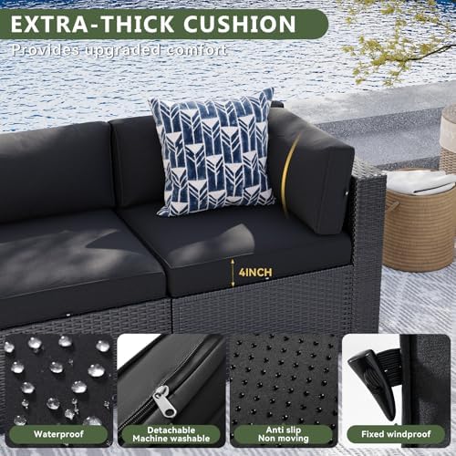 Aoxun 15 Piece Patio Furniture Set with 44” Fire Pit Table Wicker Patio Sectional Sofa Set Outdoor Seating Furniture with Thickened Cushion, Black