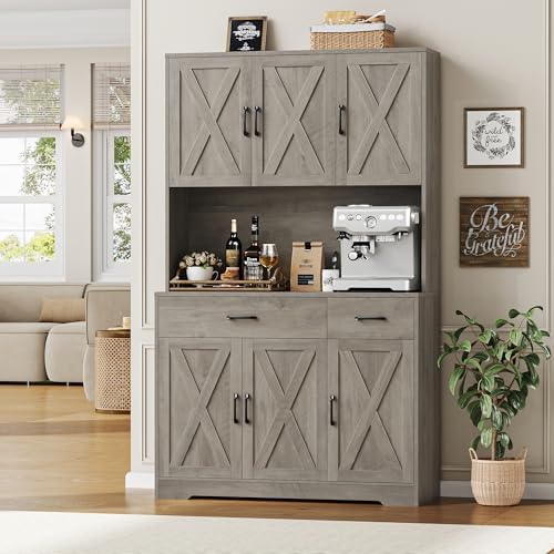 HOSTACK 71" H Kitchen Pantry Storage Cabinet, Farmhouse Hutch Cabinet, Grey