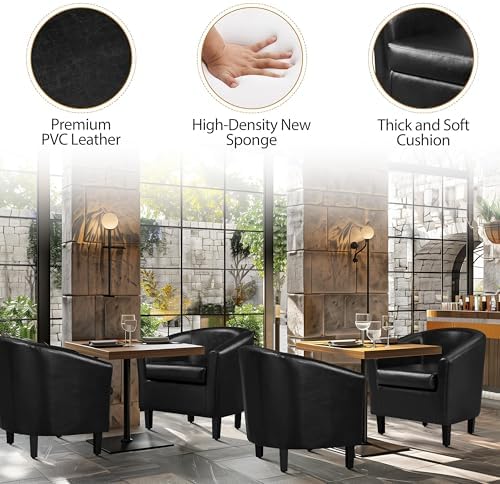 Yaheetech Accent Chairs Set of 2, Faux Leather Barrel Armchairs Black