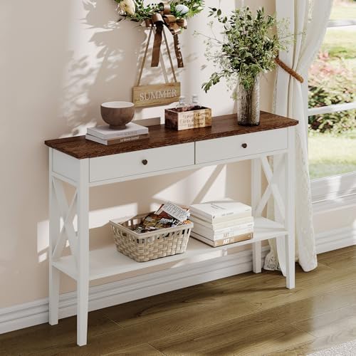 ChooChoo 47" Farmhouse Entryway Table with Drawers and Storage Shelf