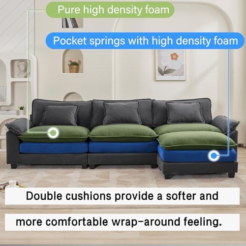Oprisen 120" Modular Sectional Sofa, Comfy Deep Cloud Couch with Ottoman