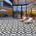 SAND MINE Waterproof Outdoor Rug 9x18 ft, Plastic Straw Rug, Modern Area Rug, Large Floor Mat, RV, Patio, Backyard, Deck, Picnic, Beach, Trailer, Camping (9' x 18', Black & White Lattice)