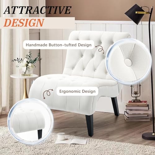 AVAWING Armless Velvet Tufted Accent Chairs with Wood Legs Set of 2, Beige