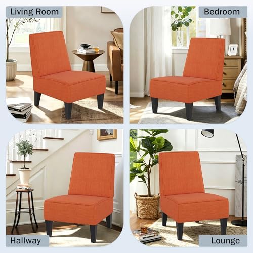 Armless Accent Chairs Set of 2, Orange Linen Slipper Chairs