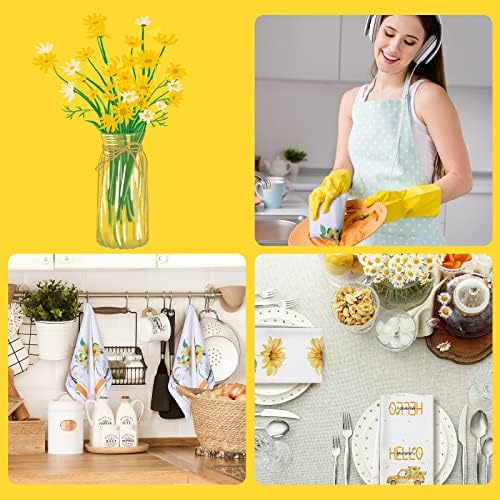 Redbaker 6 Pcs Sunflower Kitchen Towels Yellow Daisy Dishcloth Decorative