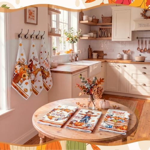 Redbaker 6 Pcs Fall Kitchen Towels Scarecrow Pumpkin Funny Dishcloth