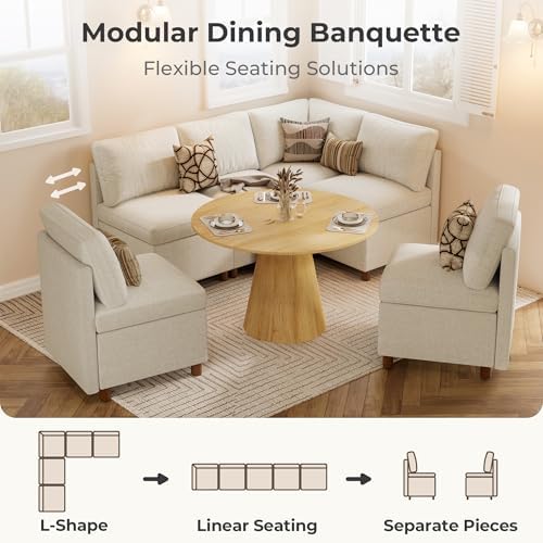 SITJOY Breakfast Nook Bench with Storage, Beige, 5 Seat (1 Corner)